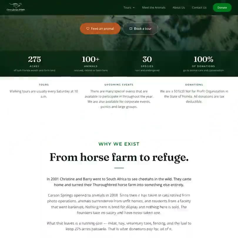 The concept's From horse farm to refuge story section