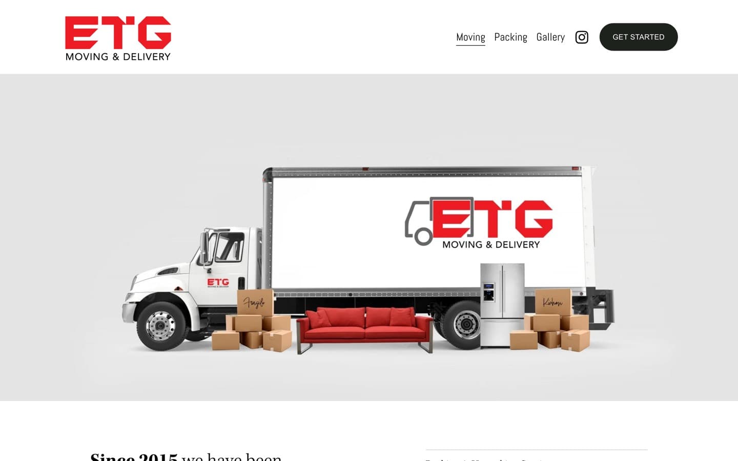 The previous etgmoving.com homepage: a single stock photograph filling the first screen, with no headline or offer