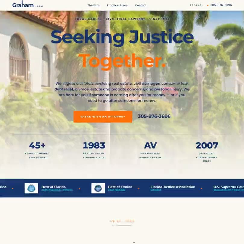 Graham Legal homepage hero with the firm's credentials